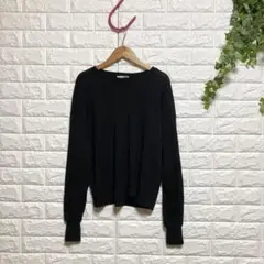 【ザラ】（M）リブニットプルオーバー Uネック 長袖 無地 ストレッチ