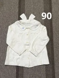 【クーラクール】リボン刺繍衿ボタンブラウス90㎝