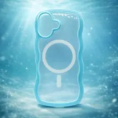 MagSafe対応 iPhoneケース ウェーブ うねうね クリアブルーかわいい