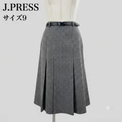 【美品 日本製】 J.PRESS 千鳥格子柄 膝丈フレアスカート 秋物 秋冬 9のサムネイル