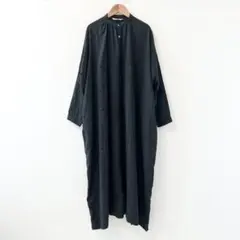 ゆったりワンピース イチアンティークス 茶 リネン100％ ロング プル