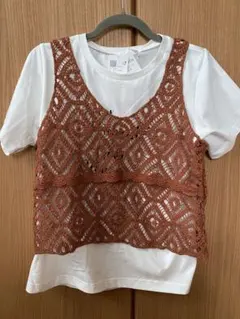新品　クロシェビスチェ付きTシャツ ホワイト Mのサムネイル