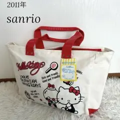 サンリオ　キティ　大容量　トートバッグ　バンブーハンドル　当時物