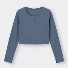 GU リブ ダブル ジップ カーディガン 長袖 Mサイズ ダークブルー トップス