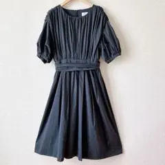 ランバンオンブルー ギャザー ロングワンピース M 黒系