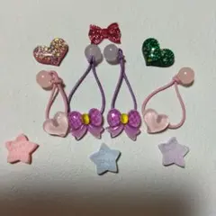 101204 ハート リボン 紫 ピンク キッズ ベビー ヘアゴム ハンドメイド