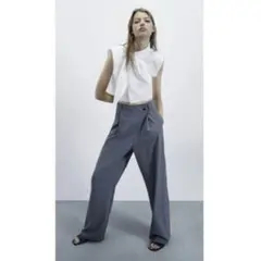 ZARA フルレングス　アシンメトリー　パンツ ブラック　ボタン