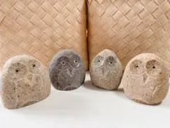 フクロウ 置物 石像 セット 御影石のサムネイル