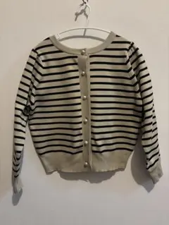 nano universe ボーダーカーディガン パールボタン ベージュ