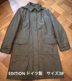 ドイツ製　EDITION オリーブグリーン フード付ロングコートキルティング裏地