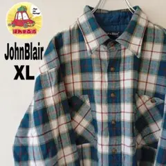 USA古着 JohnBlar ネルシャツ　XL ブルーホワイトチェック