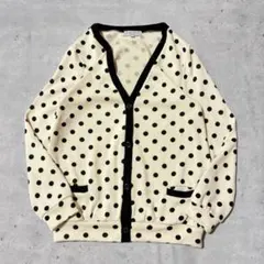 ドット柄 カーディガン L アイボリー レトロ 平成 00s カジュアル 古着のサムネイル