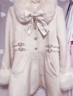 LIZLISA ビジューリボンミニ丈Aラインコート　ホワイト