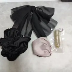 ヘアアクセサリー 4点セット リボン シュシュ バンスクリップのサムネイル