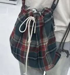 チェック柄　巾着リュックのサムネイル