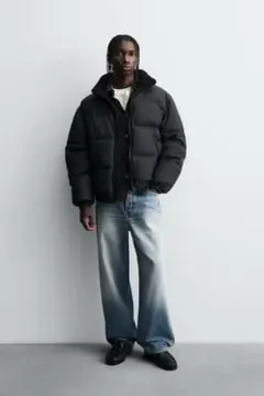 ZARA ザラ 中綿 ラバー ジャケット ボア ダウン ブラック S