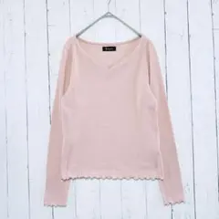 ラグアウト M リブニット カットソー ピンク メロウフリル Vネック シンプルのサムネイル