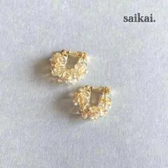 [942]チェコガラスのつぶつぶフープイヤリング ゴールド クリア ハンドメイド