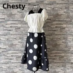 ⭕️新品未使用　チェスティー　サイズ0 ネイビー ドット柄ワンピース