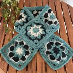 手編みマフラー　モチーフ編みマフラー　マフラー　アフリカンフラワー