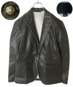 光沢ブラックデニムカラー×切りっぱなしデザイン×ひとつボタンテーラードジャケット