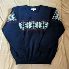 メンズ　セーター　ノルディック柄　雪柄　紺色　　ネイビー　LAサイズ　【美品】