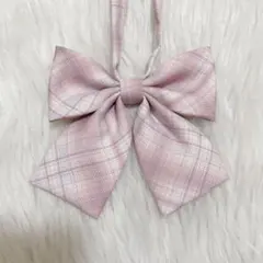 【リボンX34】チェック柄　薄いピンク色　スクールリボン　制服リボン