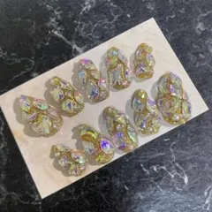 ゴールドジュエリーネイル　ゴージャスネイル　埋め尽くしネイル　ギラギラネイル