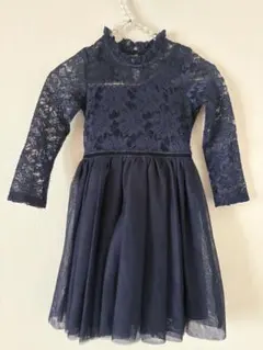 ネイビー フラワーレースチュールワンピース　110cm