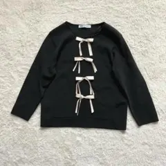 【美品】ZARA リボン付きニットカーディガン　ストレッチ　ブラック　M