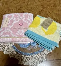 【未使用】タオル美術館 ジルスチュアート、マルシン レモン柄 ミニタオル 2枚