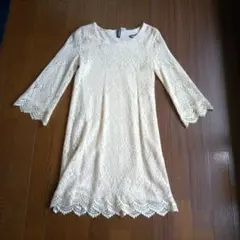 エレガント アイボリー 無地 レースワンピース