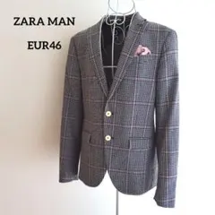 ザラ マン 美品 テーラードジャケット エルボーパッチ EUR46 紺・白・赤