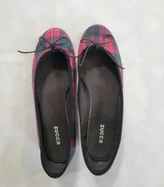 ZUCCA チェック柄 パンプス　フラットシューズ