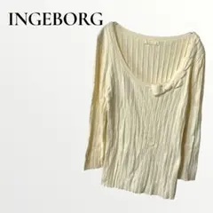 インゲボルグ リブカットソー シルク リボンモチーフ アイボリー 7分袖 M