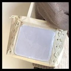 痛バッグ A4 白 リボン レースアップ 痛バ 推し活 オタ活 アイドル 2c3