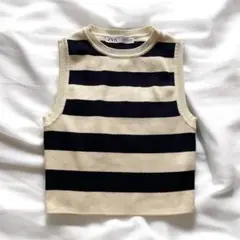 ZARA ストライプ ノースリーブセーター M