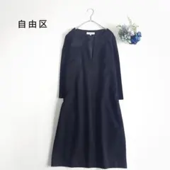 美品✨自由区 フォーマルワンピース 黒 ストーン装飾 3連 Lサイズ セレモニー
