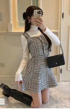 ラメツイードビスチェ×ミニフレアスカートセットアップ[ta173]