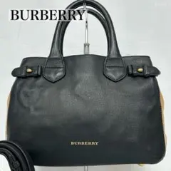 【訳あり美品】バーバリー 2way バナーバッグ ノバチェック レザー 手提げ