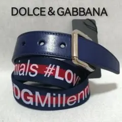 ♂♀新品・コンビ素材ベルト【DOLCE&GABBANA 】レザー×布地　青　85
