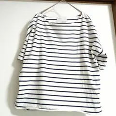 コットン✨イエナ✨ボーダーカットソー　Tシャツ　半袖　ホワイト×ネイビーフリーのサムネイル