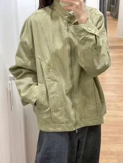 オリーブグリーン ジップアップジャケット フリーサイズ