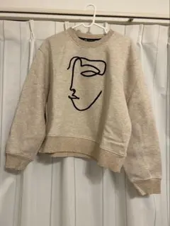 ZARA ベージュ顔ラインアートスウェット L
