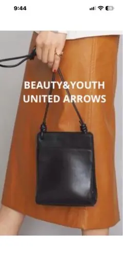BEAUTY&YOUTH レザースクエアベローズショルダーバッグ 本革 ブラック