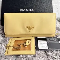 良品　PRADA サフィアーノ　２点　メタルロゴ　長財布　カードケース　イエロー 2026年最新】PRADA カラー：イエロー系 レディース 長財布の人気
