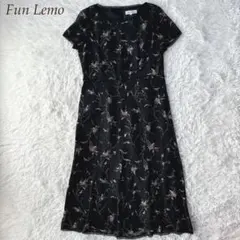 Fun Lemo 花柄 黒フレア シフォン ワンピース 総柄