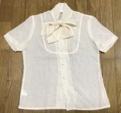 アトレ 水玉 黄色 半袖 シャツ ブラウス★透け感 昭和レトロ リボン