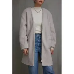 【完売品】アズールバイマウジー　B-HEATノーカラーボアミドル丈コート　グレー