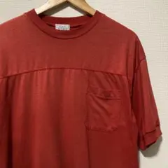 90s フットボール半袖ポケットシャツ　L 赤　台湾製　ポリコットン